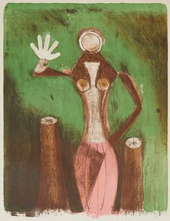 Rufino Tamayo (1899-1991), "Femme en Mauve," from "Las Mujeres," 1969, Lithograph in colors on BFK Rives paper, Image: 27" H x 20.75" W; Sheet: 30" H 