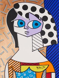 Romero Britto (b. 1963), Abstract portrait, Mixed media on paperboard, Image/Sheet: 27.125" H x 20.125" W
