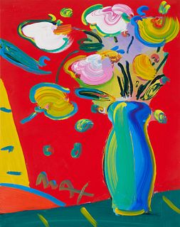 Peter Max (b.1937), "Faciliti-Link Flowers," 1998, Mixed media and acrylic in colors on paper, Image/Sheet: 24.125" H x 18" W