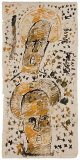 Purvis Young (1943-2010), Untitled, Mixed media on cloth, 56" H x 28" W