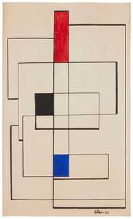 Burgoyne Diller (1906-1965), Abstract geometric, 1950, Gouache on paper, Image/Sheet: 14" H x 8.375" W