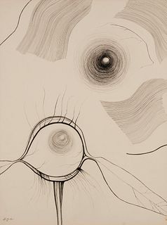 Dorothy Hood (1919-2000), "The Eyeball," Ink on paper, Sight: 27.75" H x 19.875" W
