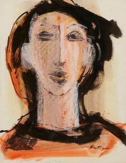 Grace Hartigan (1922-2008), Abstract portrait, Mixed media on paper, Image/Sheet: 11.25" H x 8.625" W