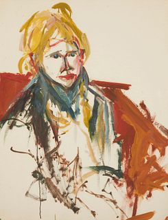 Style of Joan Brown (1938-1990), Portrait of a woman, Aryclic on thick paper, Image/Sheet: 28" H x 22.125" W