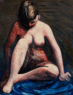 Philip Stein (1919-2009), Portrait of a nude woman, Oil on Masonite, 42" H x 32" W