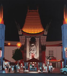 Robert Forbes (b. 1948), Graumanis Chinese theater, 1999, Oil on artist board, Sight: 35.75" H x 31.75" W