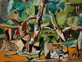 Vaclav Vytlacil (1892-1984), "Wood Interior," 1946, Oil and tempera on board, 35" H x 46" W