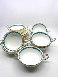 Set of eight Minton "Lady Rodney" English China cream soups and saucers