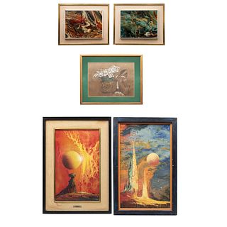 CASTRO, PATRICIO ROBLES GIL, SALOMÓN, JORGE ESPINOZA CARRIZALES (Siglo XX), Escenas varias, Firmados Diferentes técnicas, 40 x 30 cm...