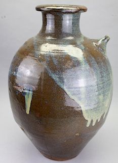 Japanese Glazed Pottery Hokaido Rice Wine Jar