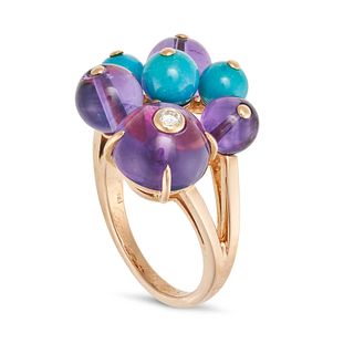 CARTIER, AN AMETHYST AND TURQUOISE DELICES DE GOA RING in 18ct rose gold, comprising round caboch...