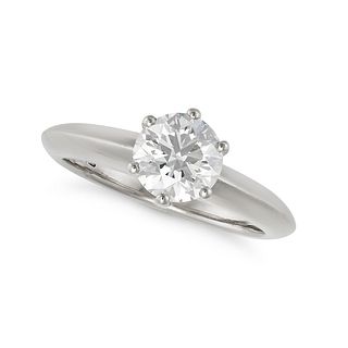 TIFFANY & CO., A 0.92 CARAT SOLITAIRE DIAMOND ENGAGEMENT RING in platinum, comprising a round bri...