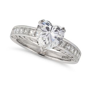 A DIAMOND DRESS RING in platinum, set with a heart brilliant cut diamond of 2.10 carats, the band...