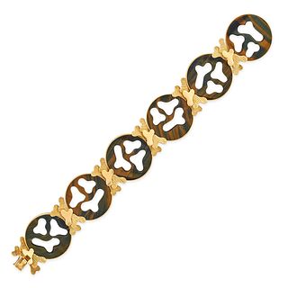 WOLFERS BROTHERS, A VINTAGE TIGERâ€™S EYE BRACELET in 18ct yellow gold, comprising a row of carved ...