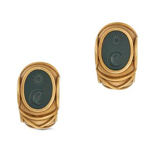 KIESELSTEIN-CORD, A PAIR OF INTAGLIO EARRINGS in 18ct yellow gold, each earring set with a bloods...