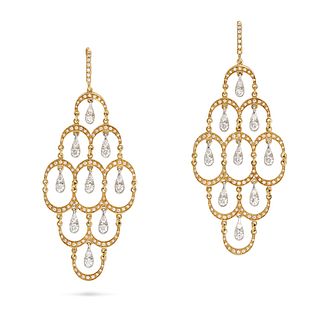 A PAIR OF DIAMOND CHANDELIER EARRINGS in 18ct yellow and white gold, each comprising a huggie hoo...