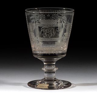 ENGLISH FREE-BLOWN AND ENGRAVED GLASS GOBLET