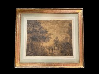 18th Century Hand Embroidered Summer Landscape Scene on Silk