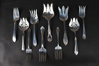 Ten Vintage Sterling Silver Serving Forks
