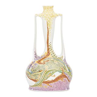 ROZENBURG Eggshell porcelain vase with lizards