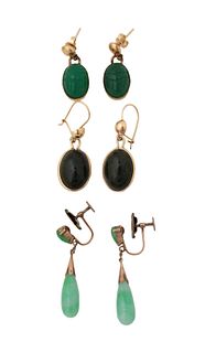 Three Pairs of Green Hardstone Earrings