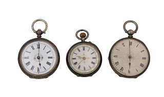 Three Silver Open Faced Swiss Pocket Watches