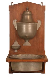 Continental Pewter and Hardwood Mounted Lavabo