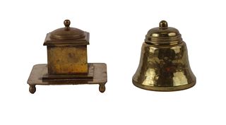 Two Inkwells, Brass and Bronze