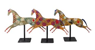 Three Hand-Painted Horse Sculptures