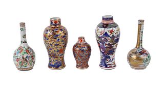 Five Chinese Export Clobbered Porcelain Vases