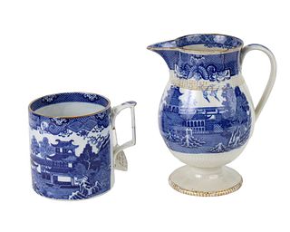 English Pearlware Pitcher and Tankard