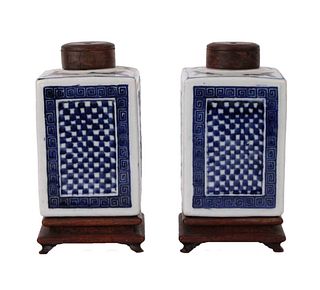 Pair of Chinese Export Blue and White Tea Caddies