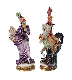 Pair of Capodimonte Rooster Figurines