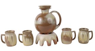 Vintage Khaki Glazed Frankoma Pottery Coffee Set