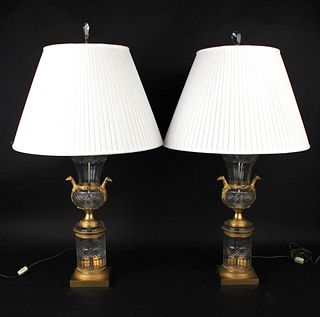 Pair of Cut Crystal and Gilt Metal Mounted Lamps