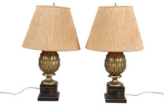 Pair of Composite Gilt Pineapple Form Lamps