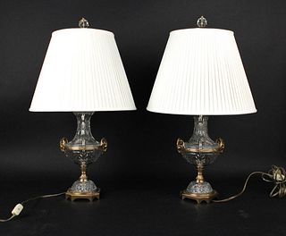 Pair of Ormolu Mounted Cut Glass Table Lamps