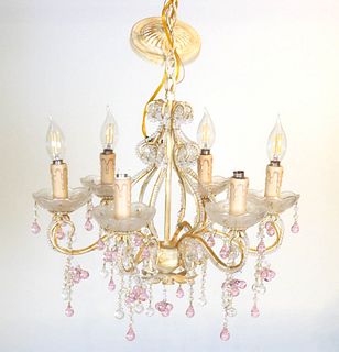 Beaded, Tole, and Crystal Six Light Chandelier