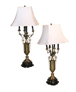 Pair of Large Neoclassical Style Gilt Bronze Lamps
