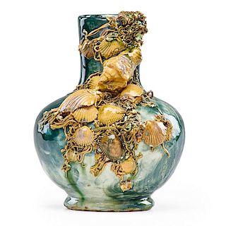 T.J. WHEATLEY Palissy ware vase w/ seashells