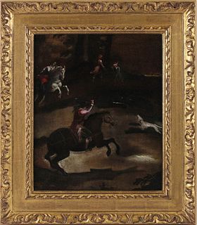 Old Master Oil on Canvas, Study for Hunting Scene