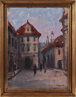 Arnost Folprecht, Oil on Canvas, Street Scene