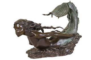 Bronze Mermaid-Form Coffee Table Base