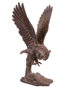 A. Tiot, Bronze Wingspread Owl Sculpture