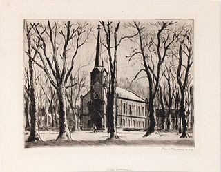 Grant Reynard, Etching, "Church in the Woods"
