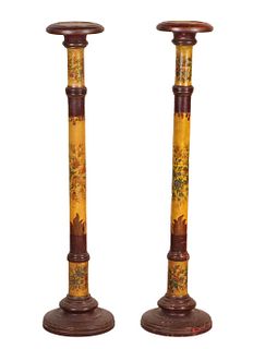 Pair of Paint-Decorated Columnar Plant Stands