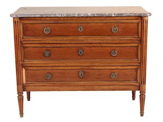 Louis XVI Style Marble Top Fruitwood Commode