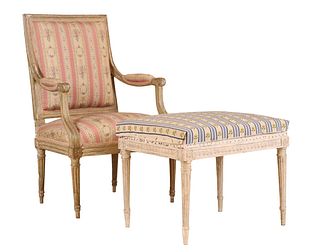 Louis XVI Style Painted Armchair and Ottoman