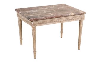 Louis XVI White-Painted Marble Top Side Table
