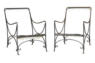 Pair of Neoclassical Style Iron Garden Chairs